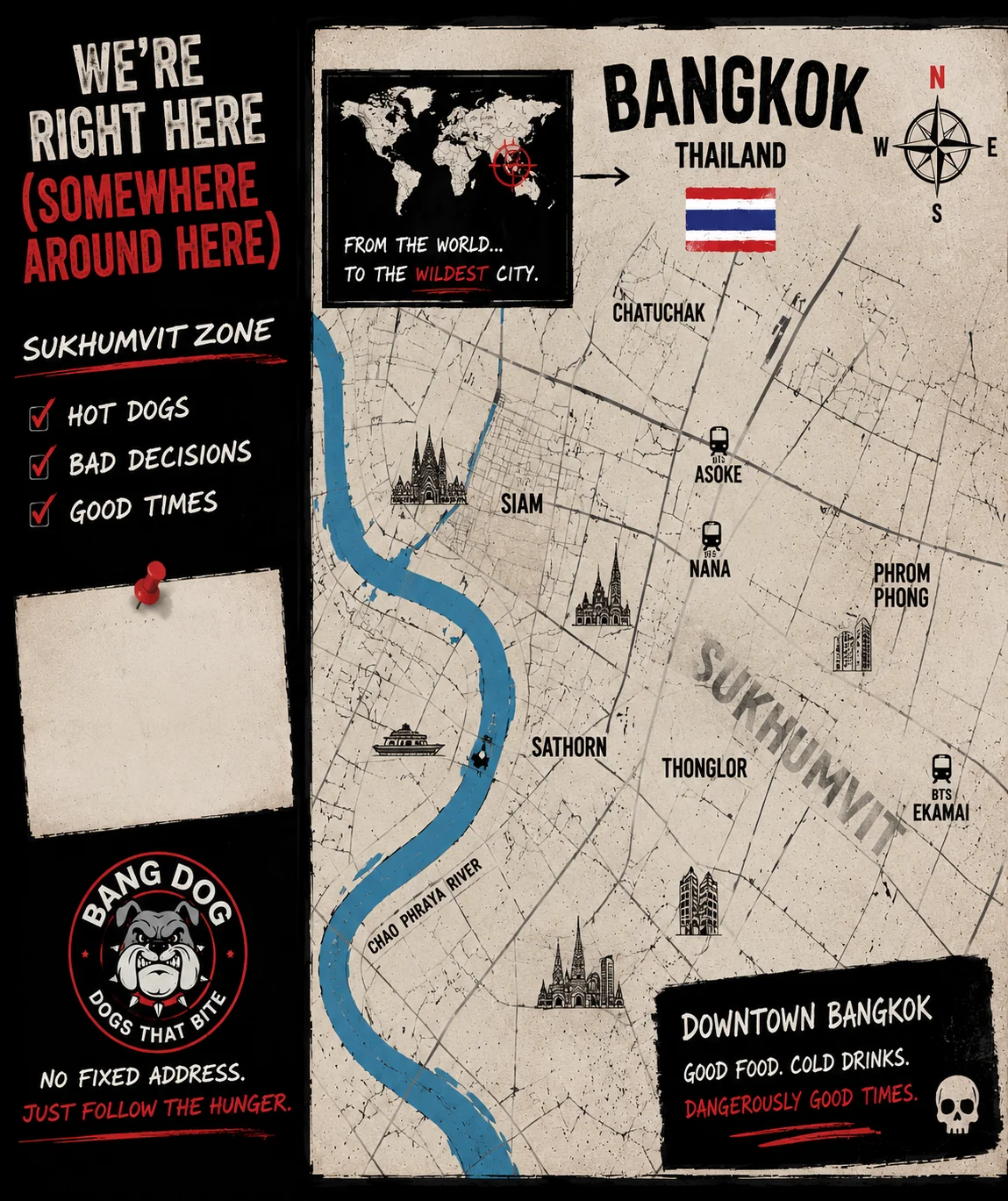 Illustrated Bang Dog map showing Bangkok, Thailand