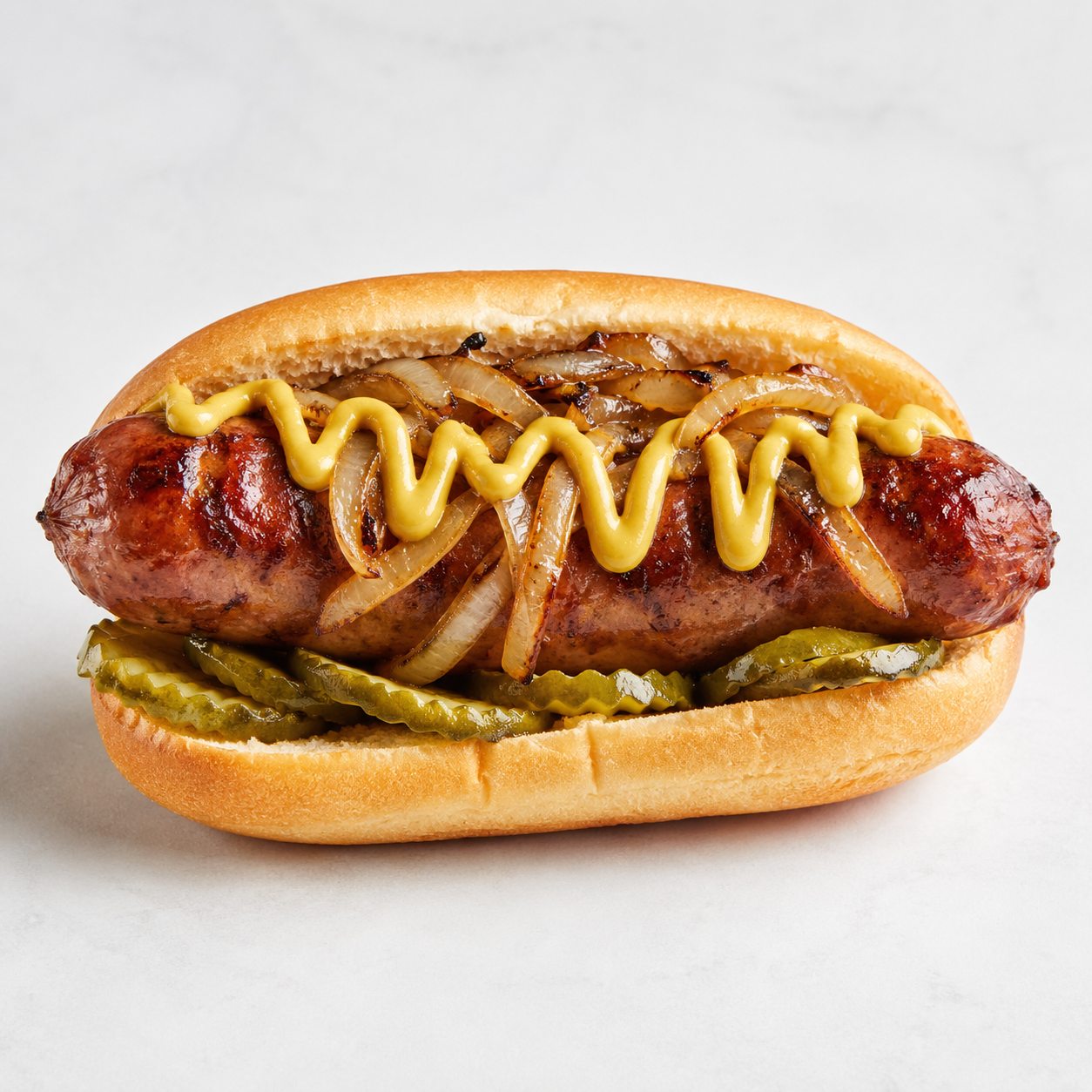 Big Bad Bang Dog jumbo grilled sausage with onions